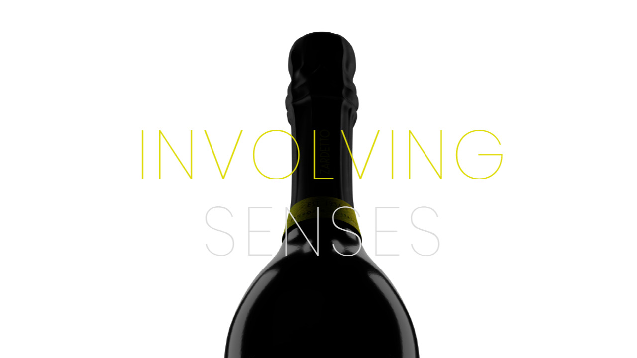 Involving Senses text and the top of a bottle
